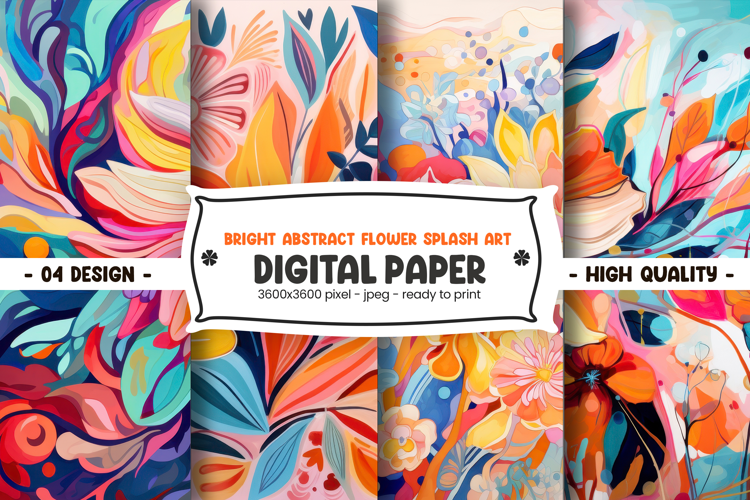 Bright abstract flower splash art digital paper