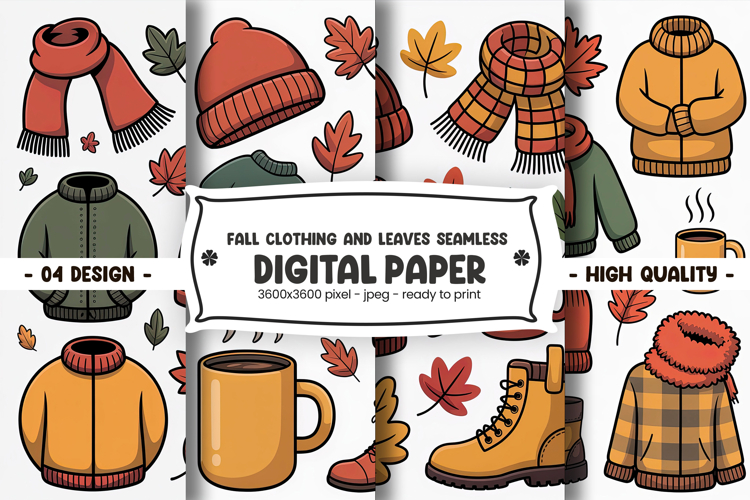 Fall Clothing and Leaves Seamless Digital Paper