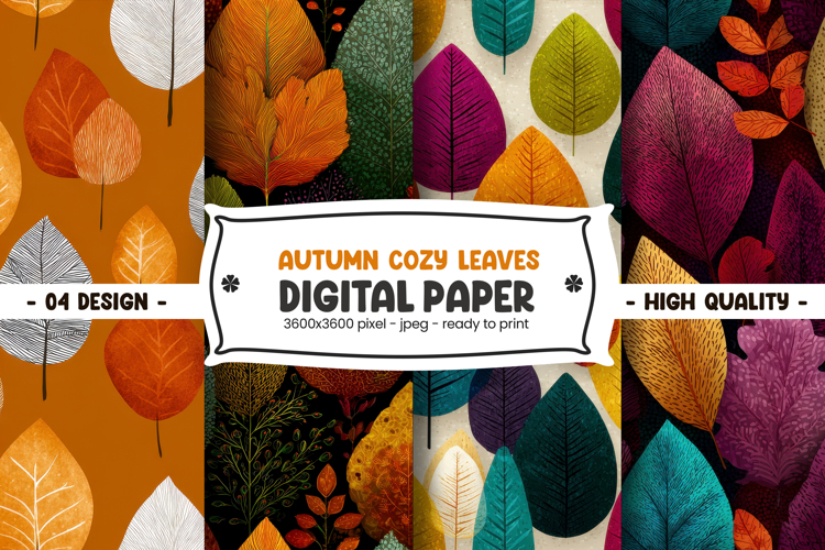 Autumn Cozy Leaves Digital Paper example image 1