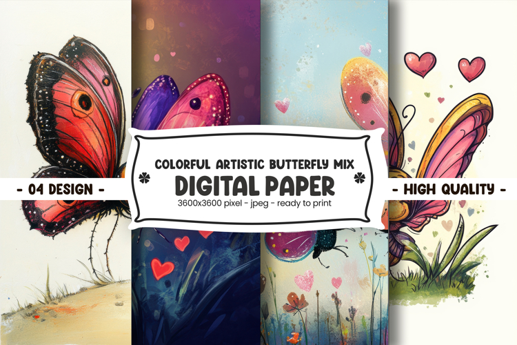 Colorful Artistic Butterfly Mix digital paper