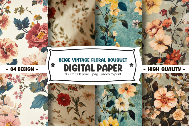 Beige Vintage Floral Bouquet digital paper