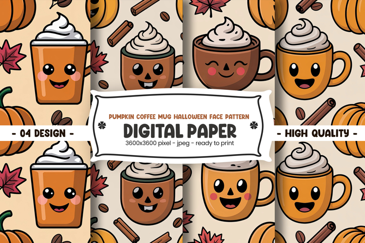 Pumpkin Coffee Mug Halloween Face Pattern Paper