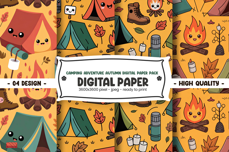 Camping Adventure Autumn Digital Paper