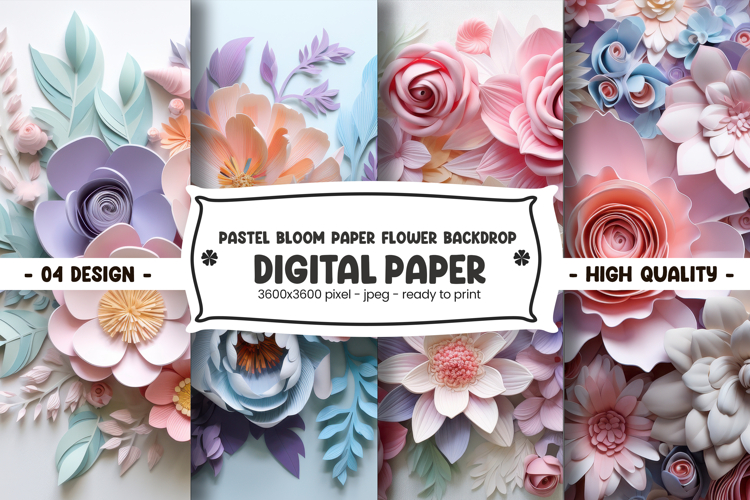 Pastel bloom paper flower backdrop digital paper example image 1