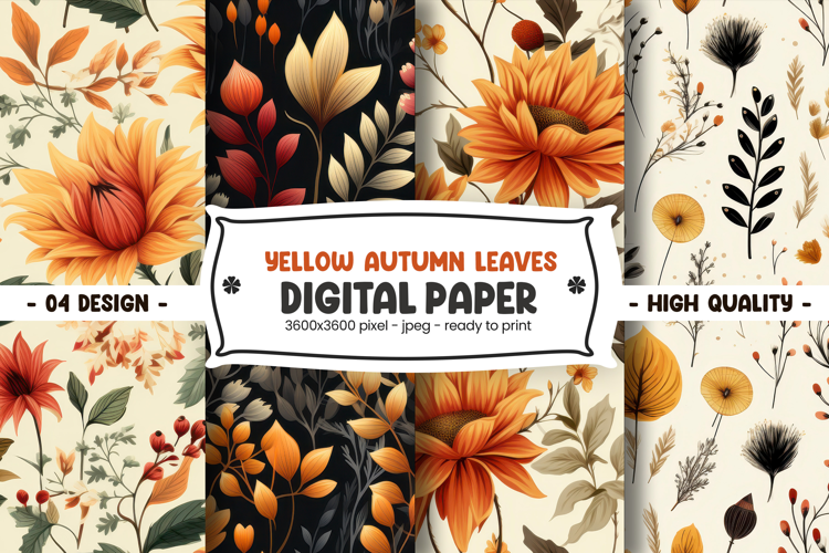Yellow Autumn Leaves Digital Paper