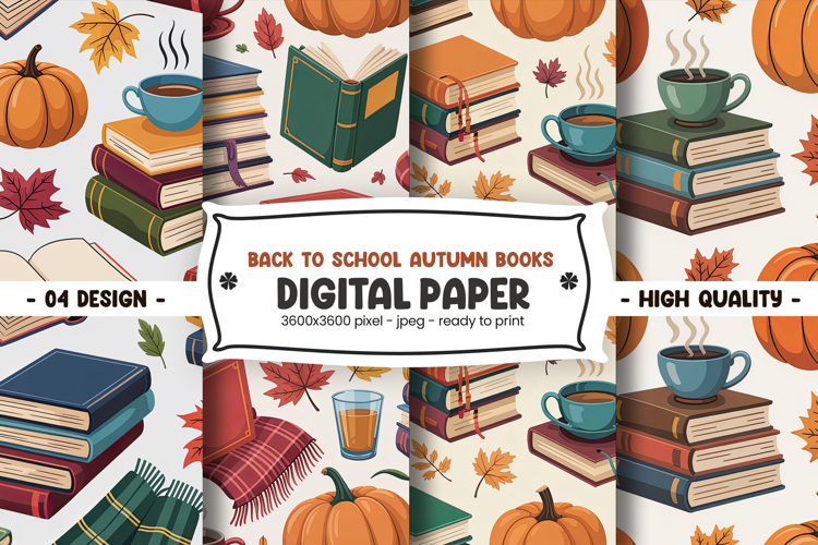 Back to School Autumn Books Digital Paper
