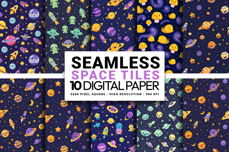 Cute Space Planet Seamless Digital Paper Pack