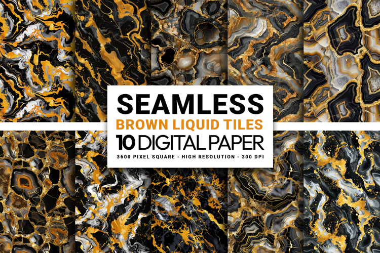 Brown Liquid Gold Agate Marble Papers Pack