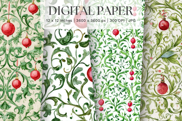 Christmas Ornament Pattern Background Digital Paper_1