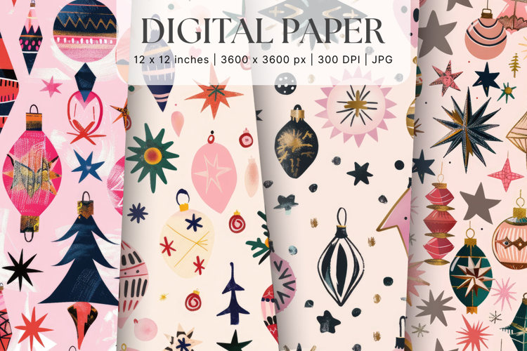 Christmas Ornament Pattern Background Digital Paper_3
