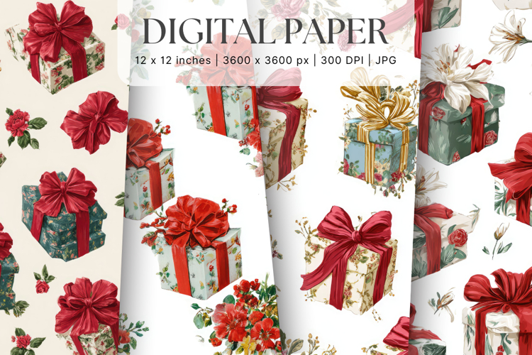 Christmas Ornament Pattern Background Digital Paper_4