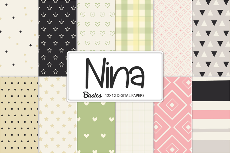 Minimal Digital Paper Set, Pastel Hearts Stars Patterns