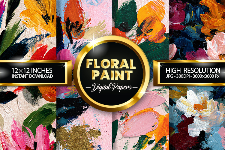 Floral Paint Digital Papers - 04 Variations