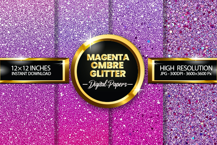 Magenta Ombre Glitter Digital Papers - 04 variations