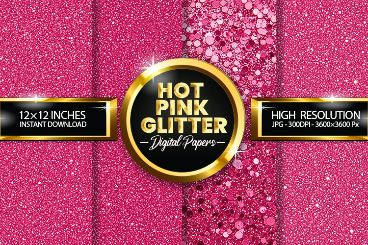 Hot Pink Glitter Digital Papers - 04 variations