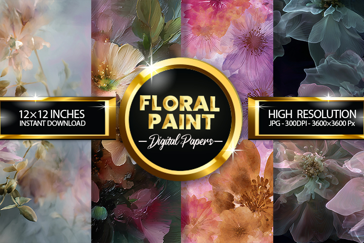 Floral Paint Digital Papers - 04 Variations