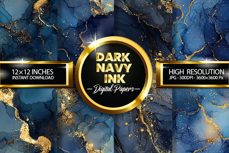 Dark Navy Ink Digital Papers - 04 Variations