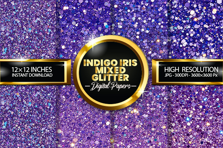 Indigo Iris Mixed Glitter Digital Papers - 04 variations