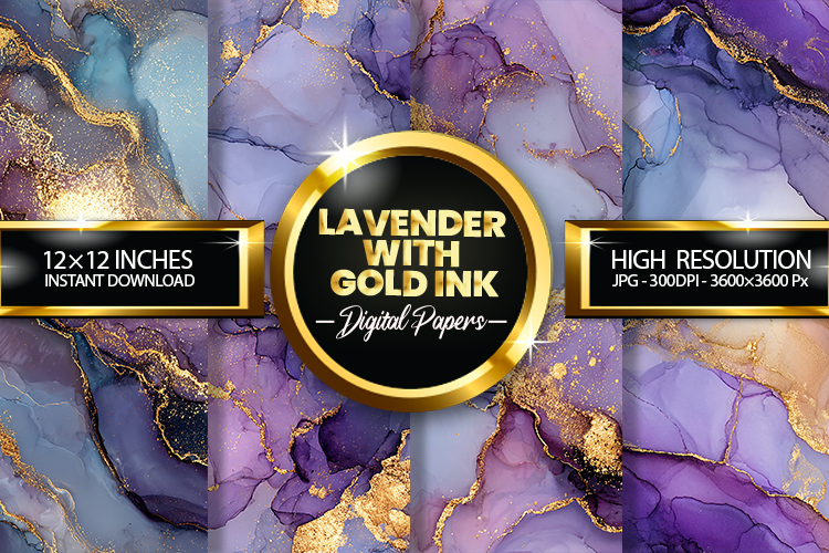 Lavender With Gold Ink Digital Papers - 04 Variations
