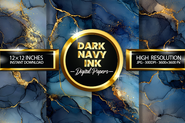 Dark Navy Ink Digital Papers - 04 Variations