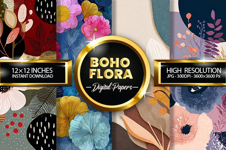Boho Flora Digital Papers - 04 variations