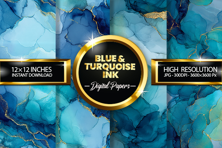 Blue   Turquoise Ink Digital Papers - 04 variations
