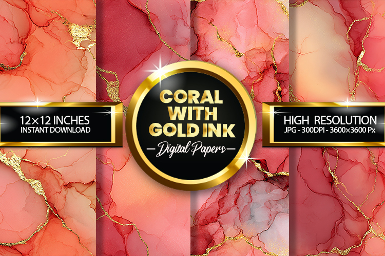Coral With Gold Ink Digital Papers - 04 variations