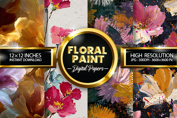 Floral Paint Digital Papers - 04 Variations