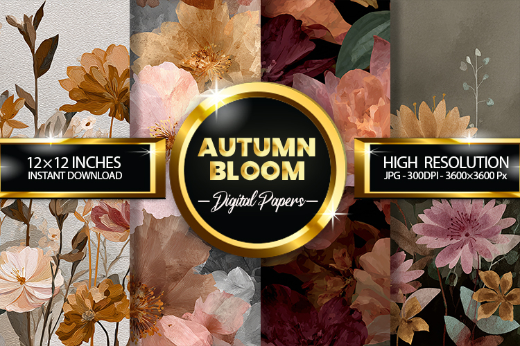 Autumn Bloom Digital Papers - 04 variations