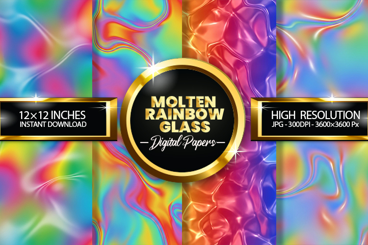 Molten Rainbow Glass Digital Papers - 04 Variations