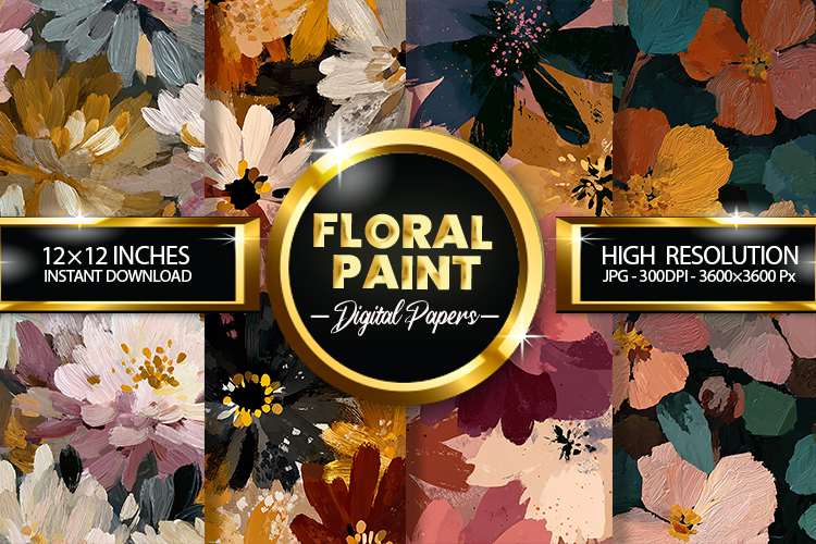 Floral Paint Digital Papers - 04 Variations