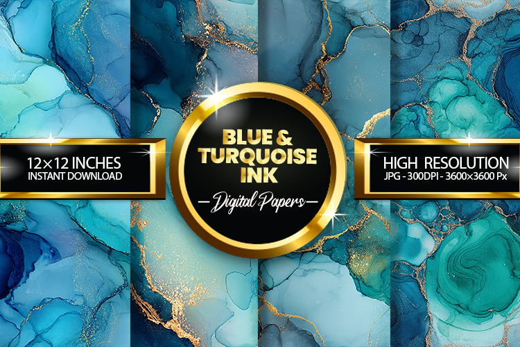 Blue   Turquoise Ink Digital Papers - 04 variations