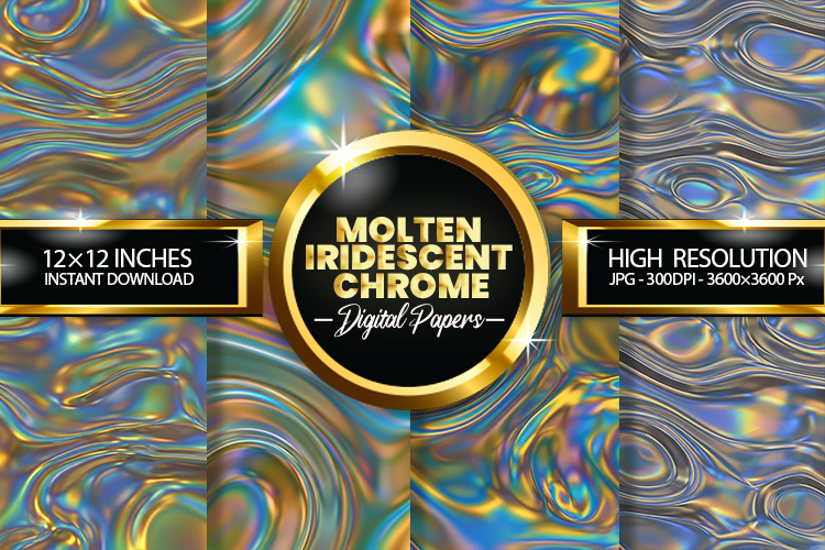 Molten Iridescent Chrome Digital Papers - 04 Variations