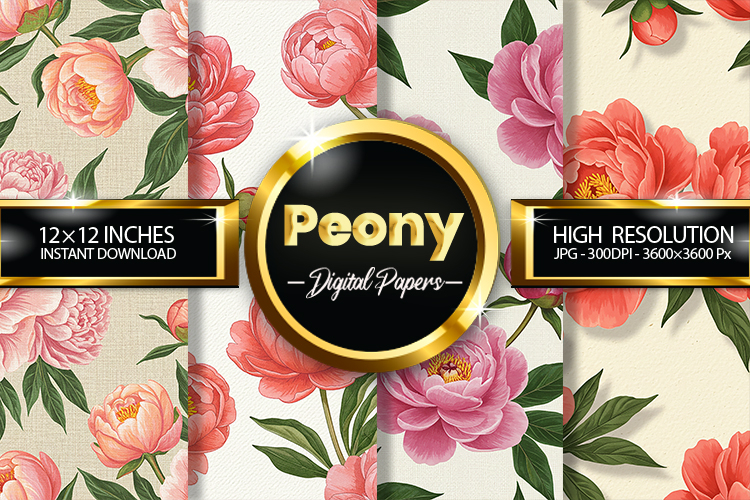 Peony Flower Digital Papers - 04 Variations