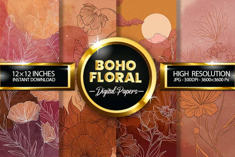 Boho Flora Digital Papers - 04 variations