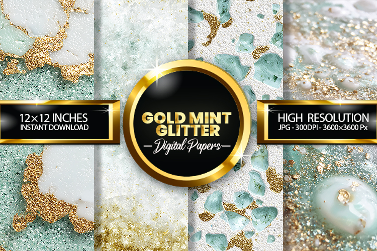 Gold Mint Glitter Digital Papers - 04 variations