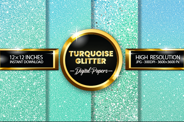 Turquoise glitter Digital Papers - 04 variations