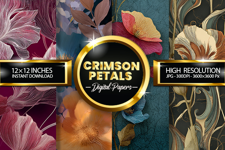 Crimson Petals Digital Papers - 04 variations