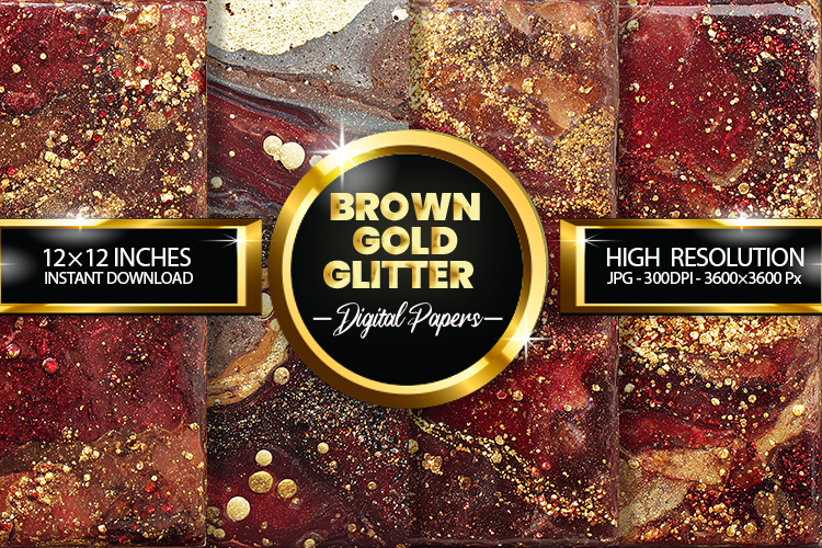 Brown Gold Glitter Digital Papers - 04 Variations