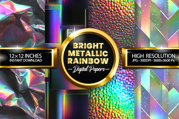 Bright Metallic Rainbow Digital Papers - 04 variations