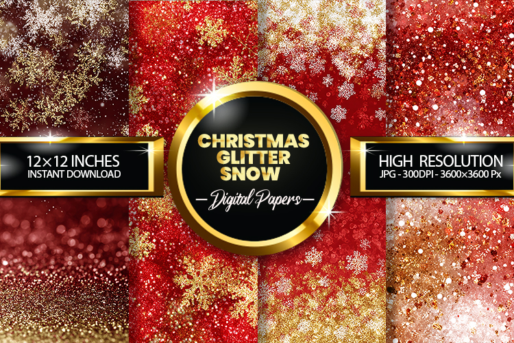 Christmas Glitter Snow Digital Papers - 04 variations