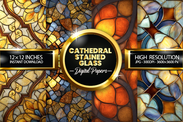 Cathedral Stained Glass Digital Papers - 04 variations