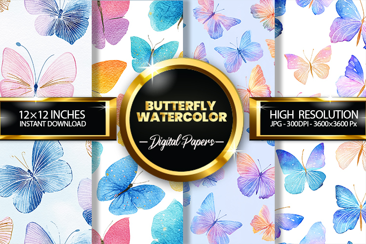 Butterfly Watercolor Digital Papers - 04 Variations