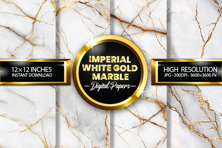 Imperial White Gold Marble Digital Papers - 04 Variations