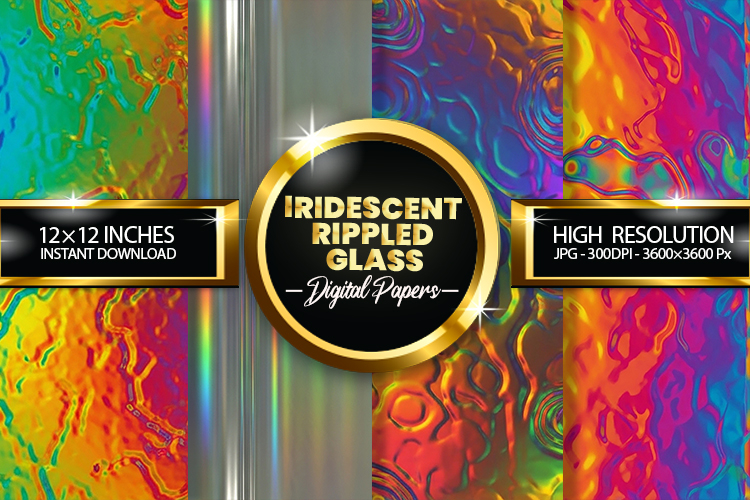 Iridescent Rippled Glass Digital Papers - 04 Variations