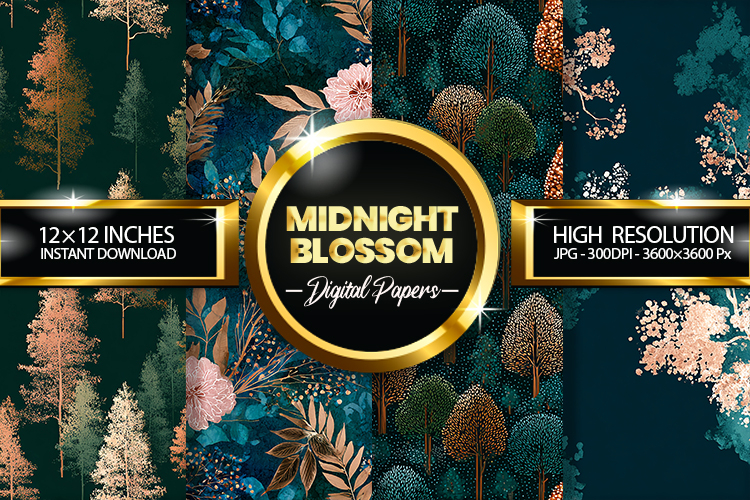 Midnight Blossom Digital Papers - 04 variations