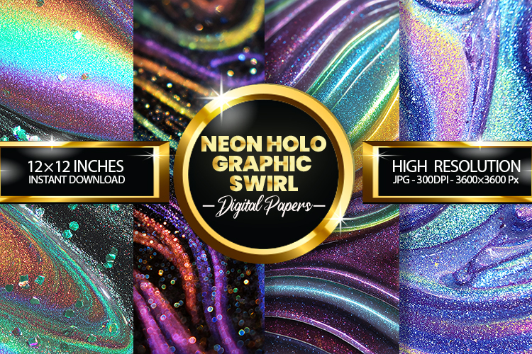 Neon Holographic Swirl Digital Papers - 04 variations
