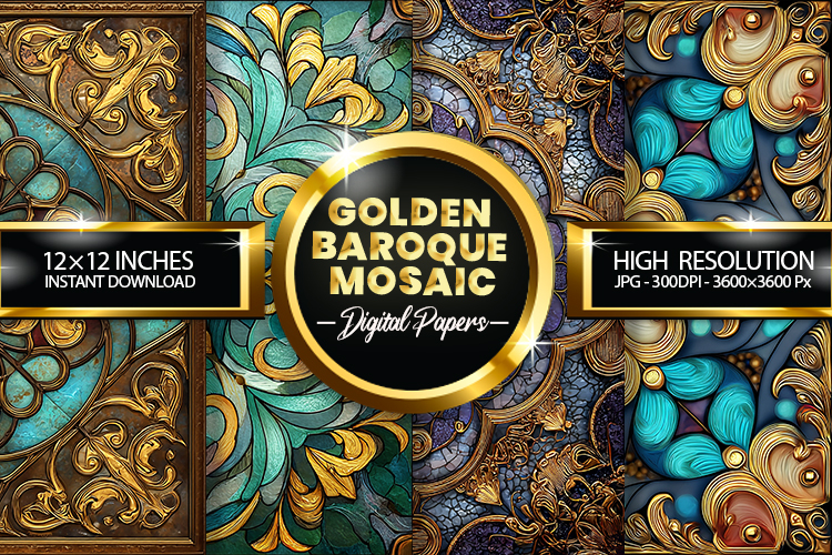 Golden Baroque Mosaic Digital Papers - 04 Variations
