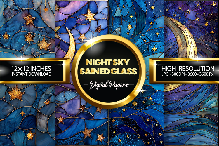 Night Sky Sained Glass Digital Papers - 04 variations