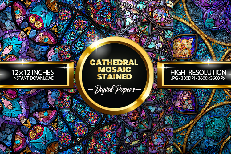 Cathedral Mosaic Stained Digital Papers - 04 variations